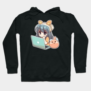 Kawaii Anime girl using laptop Hoodie